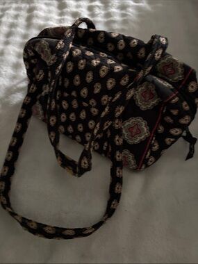 Vera Bradley Black Quilted Crossbody with Cream and Red Accents